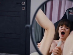 Cute Teen Alexandra Letova peeing with anal plug up her pucker