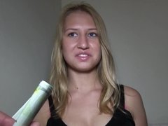 Russian Milana Blanc sucks & fucks a stranger in public for cash