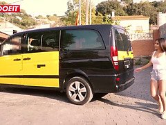 Watch this big-titted teen slut get down and dirty with a fake taxi driver