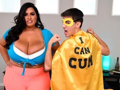 BBW with gigantic natural tits Sofia Rose nailed by a young stud