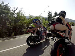 wonderful Almaty femmes riding motorcycle