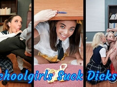 Schoolgirls doing blowjob