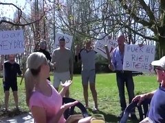 Amateur blonde girl gangbanged by 5 grandfathers outdoors