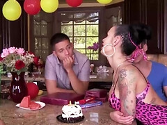 Angelina Valentine celebrating her birthday with two dicks