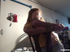 Anouk chair-tied ballgagged tit-grabbed