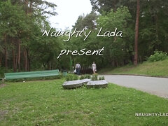 Naughty Russian mom Lada - Walk without clothes - brunette Milf outdoors in the wild