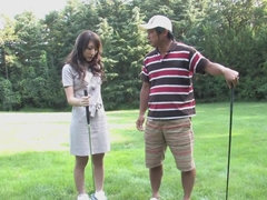 Dirty couch gives it to young Asian chick on the golf course
