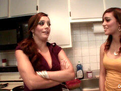 buxom milf trains young brunette how to cook & then some