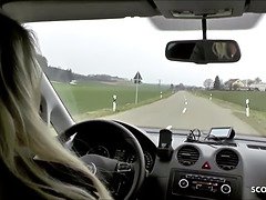 German Wife Car Fuck with Hitchhiker Boy and give Rimjob