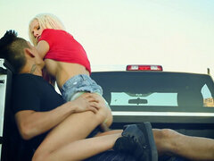 Tatted Rikki Six banged in the pick-up trunk