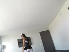 Frisky maid Ariana Marie does extra work for a guest