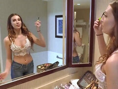 beautiful glamour babe Andria - big natural tits solo in front of the mirror