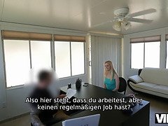 Young blonde Mädchen gets paid for her services with a hot fuck for cash in VIP4K casting