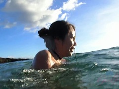 Asian, Beach, Big ass, Blowjob, Brunette, Nude, Pussy, Shaved