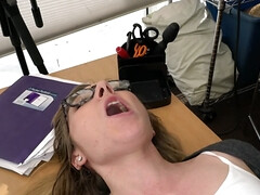 Nerdy girl chokes on professor's BBC and gets a deep hammering