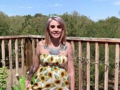 Blonde, Blowjob, Dildo, Masturbation, Milf, Outdoor, Tattoo, Toys