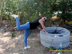 MILF Pissing in her jeans while exercising outdoor