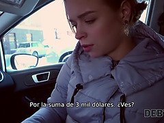 Pobre can't resist getting paid for doing what she does best: POV sex in the car with a Russian teen