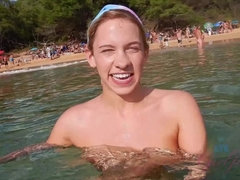 Amateur, Beach, Kissing, Pov, Public, Tits, Voyeur, Wet