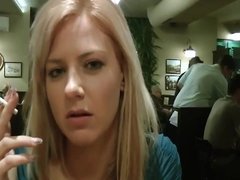 Crazy bonde whore fucked in public WC room in some bar