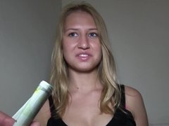 Enthousiasteling, Blond, Pijpbeurt, Lul, Sperma in gezicht, Buiten, Gezichtspunt, Russisch