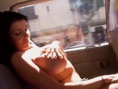 Charming Romi Rain takes off her lil shorts in taxi