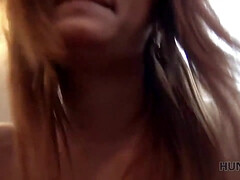 Redhead teen with close-up view of her man watching her get pounded for cash