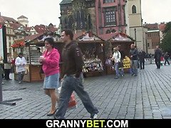 Hairy pussy granny tourist screwed on the floor