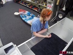 Slim cutie gets creampied in the pawn shop