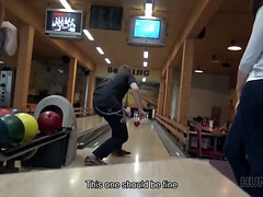 Watch as hunter gets rewarded for his hard work with a hot blowjob and a hot fuck in a bowling bar