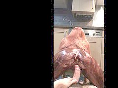 Amateur, Big ass, Big cock, Cumshot, Feet, Footjob, Kitchen, Redhead