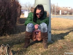 Brunette, Heels, Masturbation, Outdoor, Pissing, Pornstars, Public, Wet