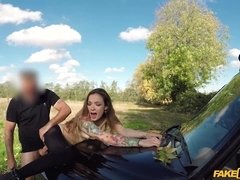 Tattoed Emo girl get fucked by fake taxi driver on the oppen air