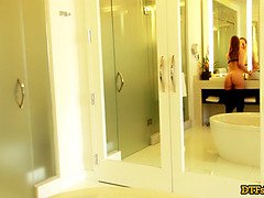 Daisy Stone gets her tight pussy pounded in the bathroom by James Deen