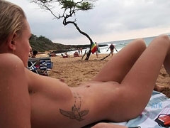 Playa, Rubia, Masturbación, Desnudo, Pov, Coño, Afeitado, Vibrador