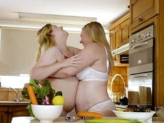 Chubby blonde seduced by best friend in the kitchen