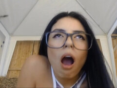 Big tits brunette in glasses on webcam
