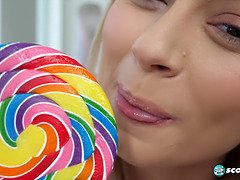 Blonde Teen Chloe Temple Masturbates Her Tight Pussy While Swallowing Her Lollipop