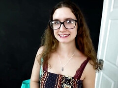 Geeky girl with a hot pussy is going to fuck during an audition