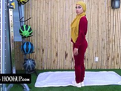 Cute Arab Babe Leaves Her Trainer To Stretch Her And Work On Her Orgasms