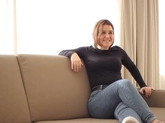 Innocent wife with a big booty gets tempted by a big black cock on the couch
