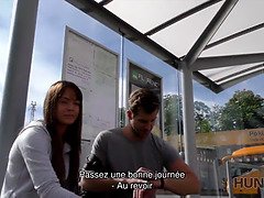 Angella Christin de la Estación de Autobuses, a Czech teen, gets cash for being a cazadora in public!