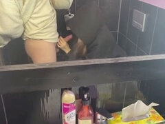 Blowjob, Brunette, Club, Public, Toilet