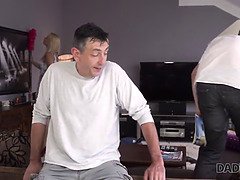 Daddy fucks mouth and pussy of brilliant stepsons...