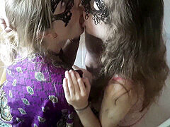 Two hot babes enjoy a double blowjob in front of the mirror *Poly-amory*