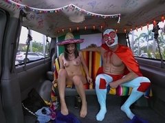 Beautiful young latina fucks for money in a van