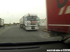 Real WHORE Picked up Between Trucks and Get Paid for Sex