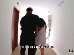 Debtors' GF Chloe Lamour gets her big tits and mouth stuffed by the guard while being arrested