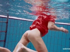 Ass, Big tits, Brunette, Dress, Pool, Public, Russian, Underwater