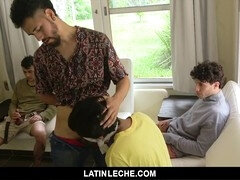 LatinLeche - adorable twink enjoys an intense anal pounding from three hot studs